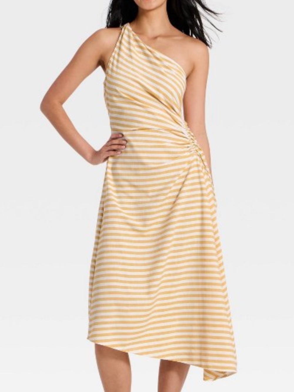 Yellow stripe Ruched Side Pleated Midi Dress - A New Day- size 16- NWOT